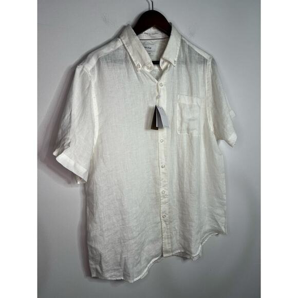 Porter & Ash Shirt Men X Large White Linen Short Sleeve Button Up - Picture 2 of 7